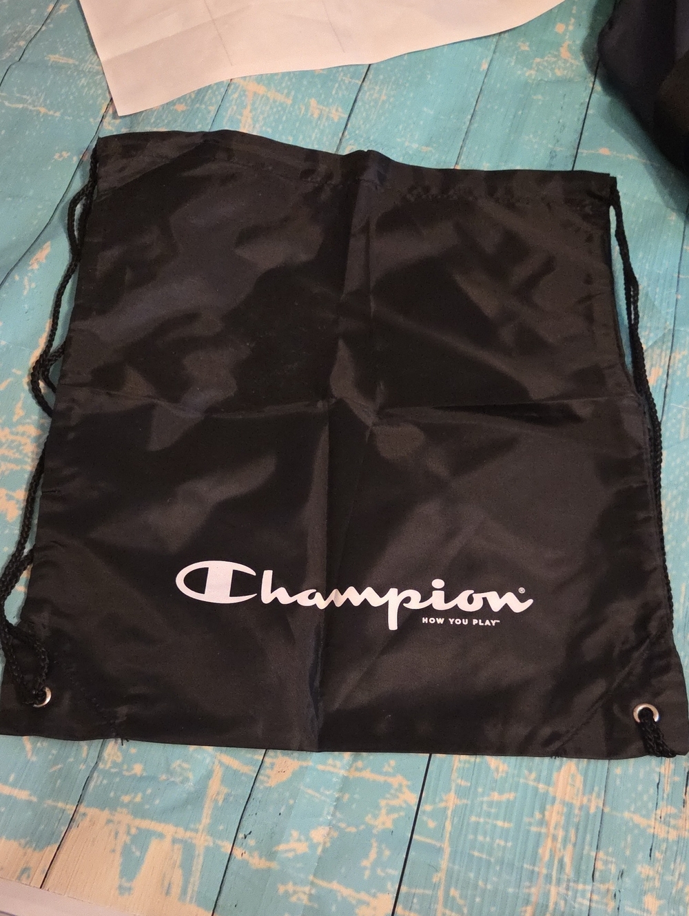 Champion Black Drawstring Gym Sack with White Logo